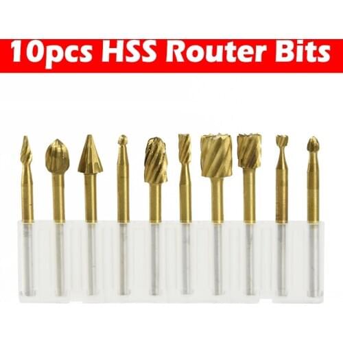 10Pcs Shank HSS Woodworking Cutter Routing Drill Bits Set Rotary Burrs Tools Wood Stone Metal Root Carving Milling Cutter