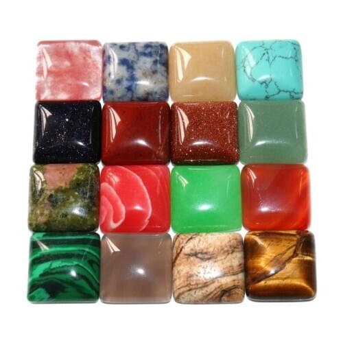 10pcs / Lot 16mm Natural Square Agates Tiger Eye Turquoises Stone Beads Cameo Fit Pendant For Jewelry Diy Accessories Necklace