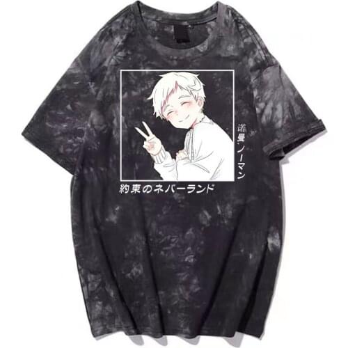 2021 Fashion Tie Dye T-shirt Anime The Promised Neverland Print T-shirt Men Women Cute Norman Casual T-shirt 90s Kawaii Top