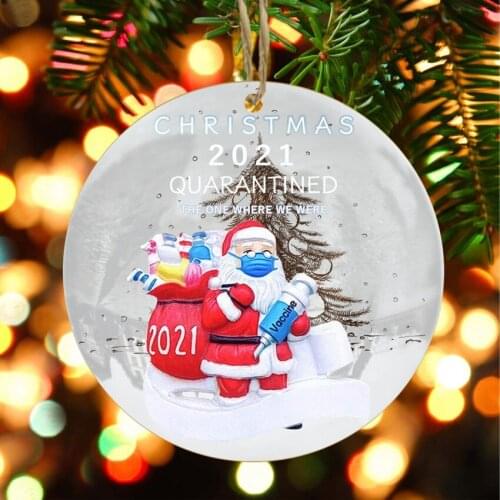 2021 Christmas Ornament Santa Claus Decorate Xmas tree Hanging Vaccine Pendant Santa Wooden Decor For Home Party 2022 New Year