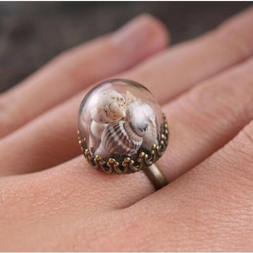 3PCS Real shell Ring Wish Ring Crown Base Ring Setting Terrarium ring Gift for her