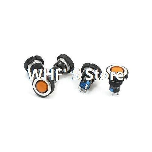 5Pcs 22mm SPDT 1NO 1NC 5-Pin Locking Orange Pilot LED Lamp Push Button Switch 12V