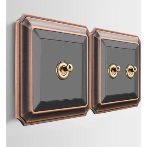 Antique Black Wall Switch 86 type Retro Toggle Switch 1 GANG/ 2 GANG/ 3 GANG/ 4 GANG 10A 110V-250V Wood Panel Brass Lever
