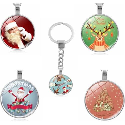 Key Ring Father Christmas Wapiti Key Chain Snowman Time Gem Cabochon Key Chain