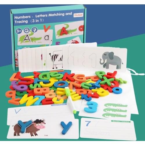 Wooden Number Alphabet Letter Spelling Word Puzzle Game Learning Cards Matching Preschool Educational Kids Toys