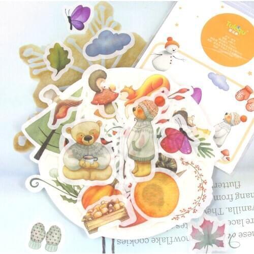 40Pcs Cute Bear Decorative Stickers Winter Forest Animals Stationery Stickers DIY Album Kawaii Diary Sticker Scrapbooking