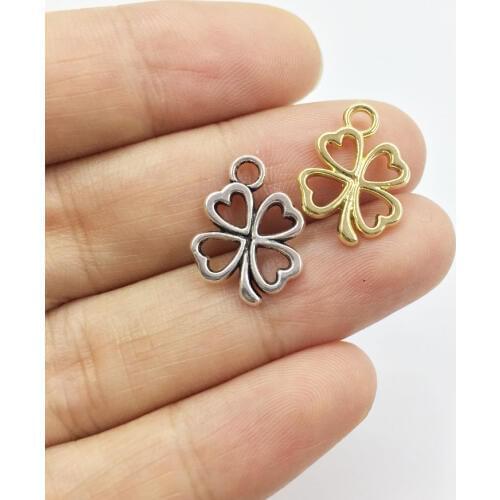 Eruifa 20 pcs 12mm Clover Leaf Coin gold/Silver plated Zinc alloy Charms Pendant Jewelry DIY Necklace 2 colors