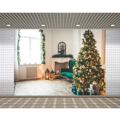 Lyavshi Christmas tree background wood floor fireplace window indoor photo studio photography photography background