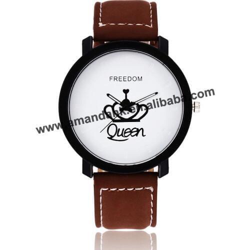 Hot Sale New Lovers Quartz Watch Brand Luxury Men King Watches Women Queen Leather Wristwatch Female Male Quartz Couples Clock