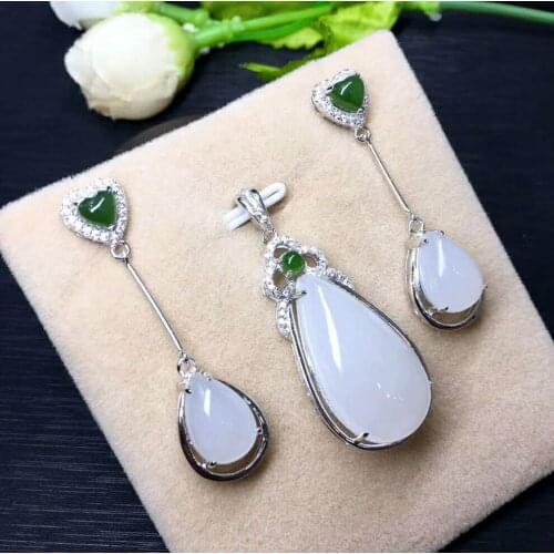 Hetian Baiyu Silver Inlay Set White Jade Two-piece Set h4