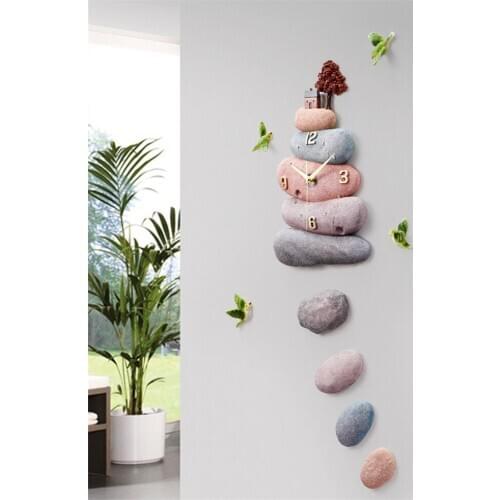 [HHT] Nordic Fashion Wall Clock Stone Bird Mural Wall Decoration Living Room Home Accessories Creative Mute Wall Hanging Clock