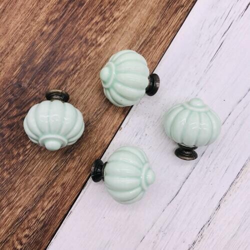 6pcs Ceramic Door Knobs and Handles for Cabinet Kitchen Cupboard Jade Green Furniture Handles Dresser Wardrobe Drawer Pulls 34mm