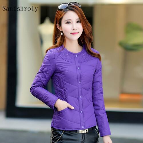 Sanishroly Autumn Winter Women Floral Short Coat Warm Thicken Down Coat Parka Female White Duck Down Jacket Tops Plus Size SE788