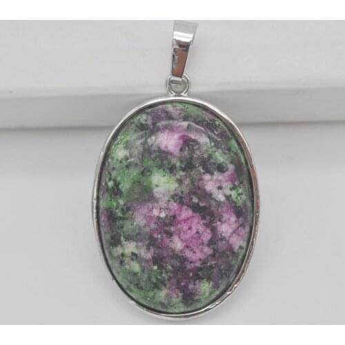 Red Green Zoisite Stone Bead Oval GEM Pendant Jewelry S933
