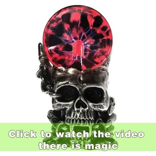 MGT Magic Skull Head Glass Sculpture Statue Lightning Plasma Ball Touch Sensitive Vampire Skull Head Decorative Accent Figurine