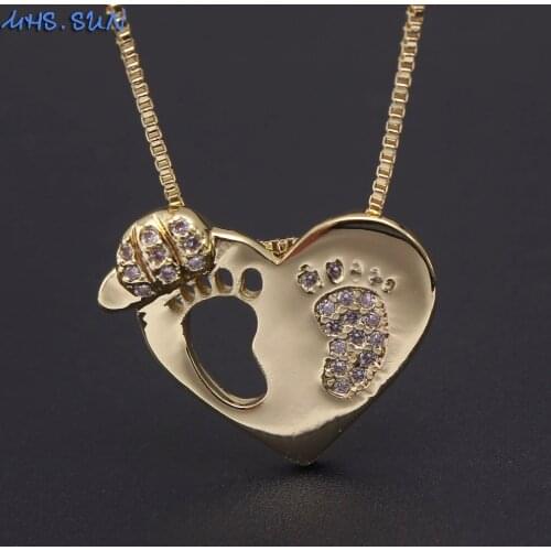 MHS.SUN Fashion women zircon jewelry heart pendant with footprint design chain necklace for girls cz choker christmas gift 1pc
