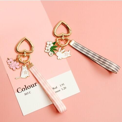 Cute Japanese Keychains Car Keys Key Chains Bag Decor Ins Cherry Rabbit Girl Pendant Charms for Airpods for Samsung Galaxy Buds