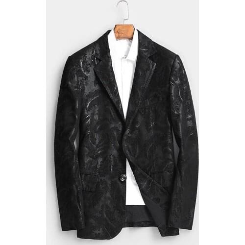Plus Size Leather Suit Spring Autumn Business Men Tops 2020 New Black Genuine Goatskin Printing Jacket Printed Fashion Blazer