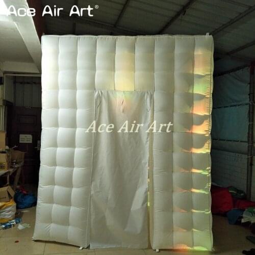 2.75 m H cabinet inflatable photo booth/led lighting tent with 5 W spotlights and curtain door sticker window for Lawn Party
