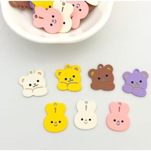 New 50pcs/lot color Rubber paint animals cartoon bears/rabbits shape alloy floating llocket charms diy jewelry earring accessory