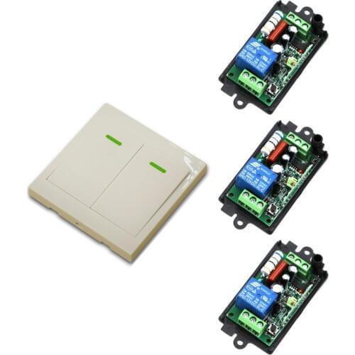 New Item AC110V 220V 1CH Wireless Remote Control Switch System 3pcs Receiver & 1pcs White Wall Panel Sticky Remot for Smart Home