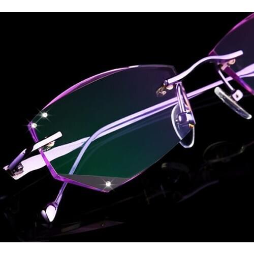 Rimless glasses, diamond trimming glasses fashion woman beautiful temperament prescription glasses myopia hyperopia 30
