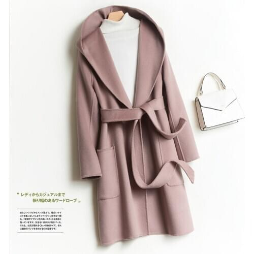 BELIARST Autumn and Winter 100% Pure Wool Coat It Moman Casual Hooded Cardigan Handmade Cashmere Double-Sided Jacket Free Delive