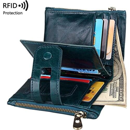 Luxury Genuine Leather Women Wallets with RFID Blocking Cow Leather Wallet Short Credit Card Holder Zipper Coin Purse For Lady