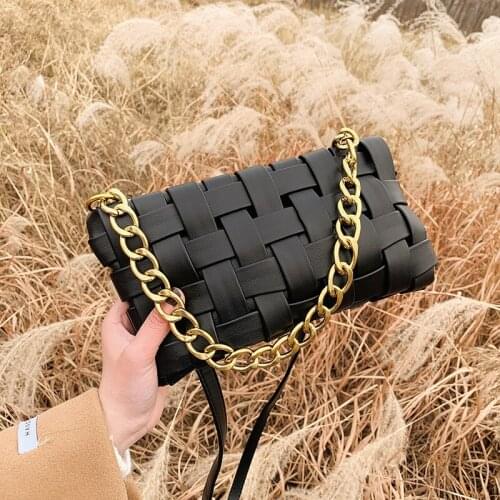 Luxury Chains Shoulder Bag For Women PU Leather Crossbody Bag Woven Design Handbag Fashion Female Small Hand Bag And Purse Bolsa