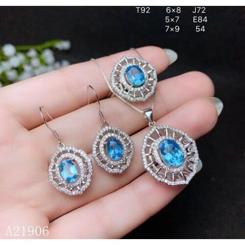 KJJEAXCMY boutique jewelry 925 sterling silver inlaid natural topaz female earrings ring necklace pendant set support detection