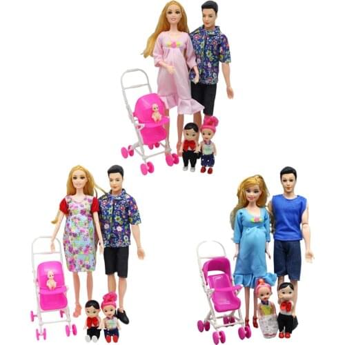 Happy Family Doll Toys Children Play House Toys Dad Pregnant Mom 2 Kids and Baby Boy in Mommys Tummy Gifts