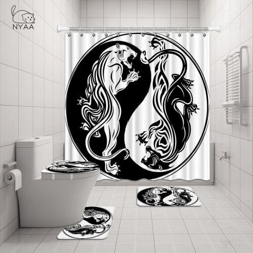 Japanese Zen Garden With Yin And Yang Shower Curtain 3D Waterproof Curtains Bathroom Pedestal Rug Lid Toilet Cover Bath Mat Set