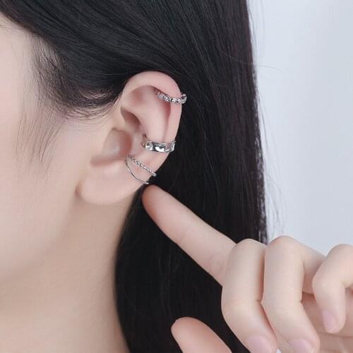 3 pcs 925 Sterling Silver Cirlcle Earcuff Clip on Earrings For Women Earclip Non Pierced Fake Piercing Earbone Ear Cuff Jewelry