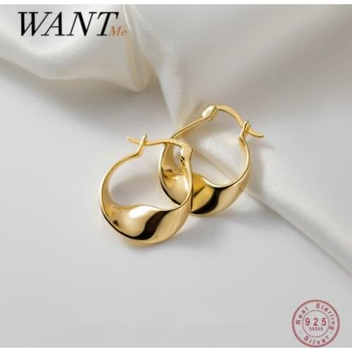 WANTME 925 Sterling Silver Fashion Circle Mobius Twist Huggie Earrings for Women Bohemian Simple European Golden Fine Jewelry