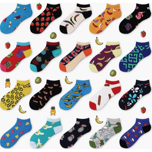 1 pair Summer Trendy Happy Socks Men Cotton Boat Man Socks Interest Funny Originality Harajuku ankle Sock Food Fruit