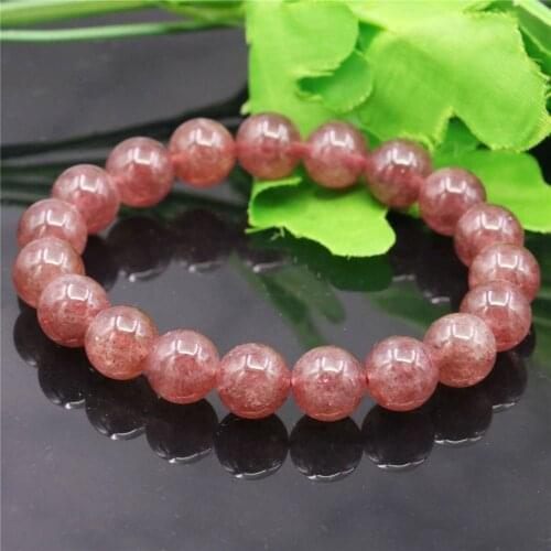 10mm Natural Round Strawberry Crystal Bracelet Jades Chalcedony Jaspers Stone Women Girl DIY Hand Made Elastic Jewelry Making