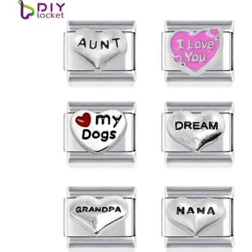 10pcs Heart Mix Style Stainless Steel Italian Charm Bracelet Charms LSIT010-699