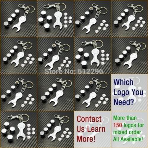 100Set Car Chrome Zinc Alloy Tyre Valve Caps 4pcs With Wrench Keychain For Wholesale Mixed Order #J-3750