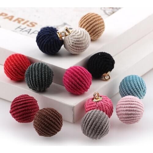 Mix Color 20PC 15MM Corduroy Circular Pierced Bead Pendants Plush Beads DIY Korean Jewelry Necklace Materials Accessories