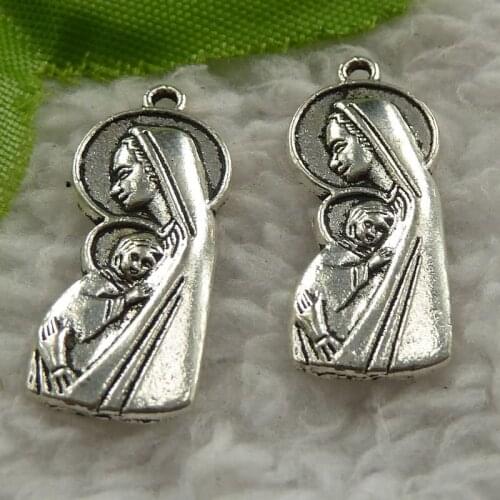200 pieces antique silver mother and child charms 25x10mm #4089