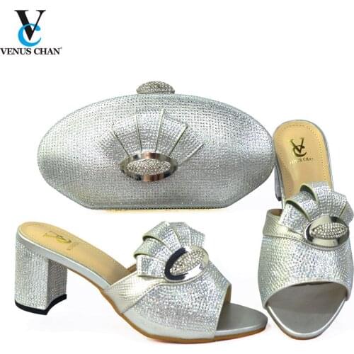 2021 Crystal Style Women Shoes and Bag African Fashion Italian Design Colorful Summer Shoes For Women in Silver Color for Party