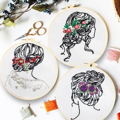 3D Beauty Hairstyle Embroidery Kit Sewing Cross Stitch Set Thread Tools DIY Beginner Fabric Crafts Making Material Package