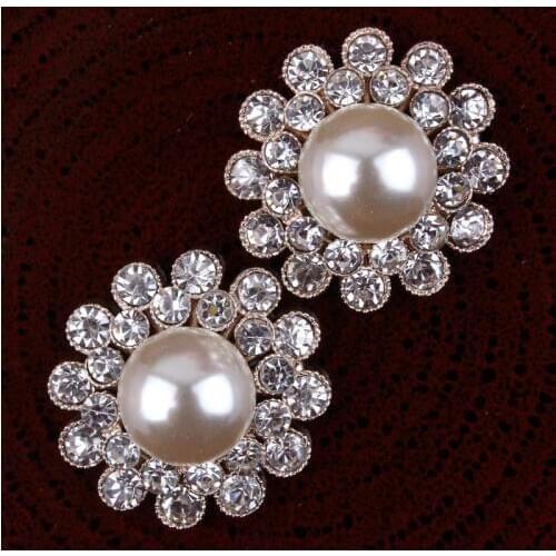20pcs/lot 28MM 2 Color Vintage Flower Shaped Pearl Button For Carft Clear Decorative Rhinestone Button DIY Tiara/Baby Headwear