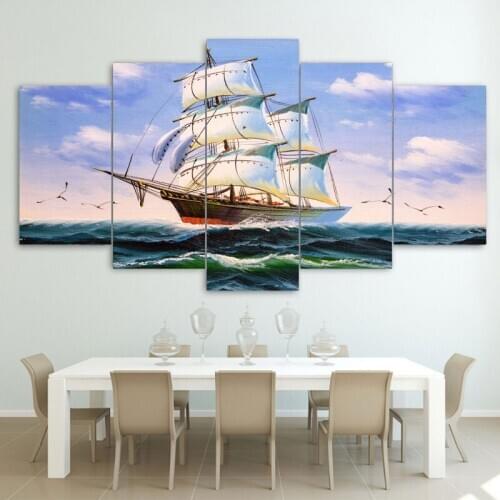 5 Pieces Frameless Sailing Ship Pictures and Prints Hd Print Canvas Painting Wall Art Posters for Living Room Home Decoration