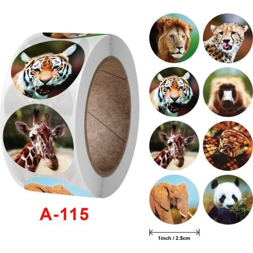 500pcs Animals Panda Tiger Lion Stickers 1inch labels reward sticker for school teacher kids smiley stationery sticker