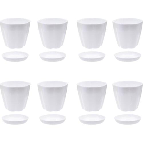 8 Pack 6.3Inch White Plastic Flower Plant Pots Seedlings Nursery Pot Planter with Saucer Pallet