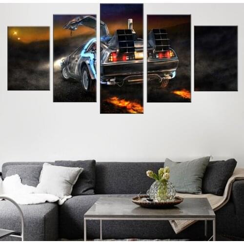 Back to the future car canvas 5 panel Wall art posters and prints Modular picture canvas wall pictures for living room decor