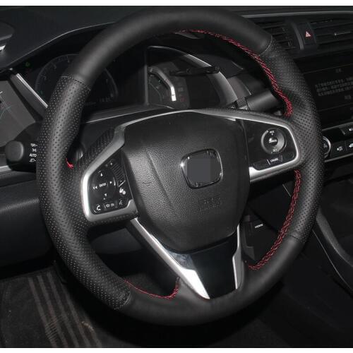 BANNIS Black Artificial Leather DIY Hand-stitched Steering Wheel Cover for Honda Civic Civic 10 2016