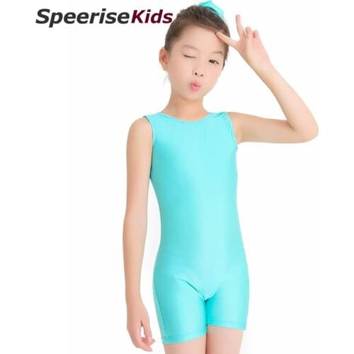 Kids Dance Leotard Sleeveless Ballet Dance Exercise Clothes Spandex Unitard Slim Biketard Catsuit Gymnastics suit Flat angle