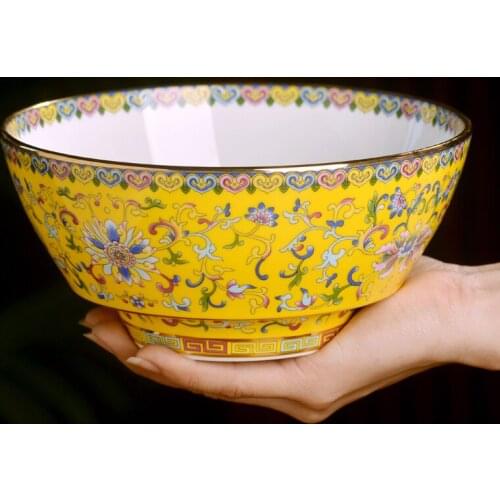 7-Inch Jingdezhen Ceramic Noodle Bowl Chinese Household Enamel Large Noodle Soup Bowl High Foot Anti Scalding Tableware